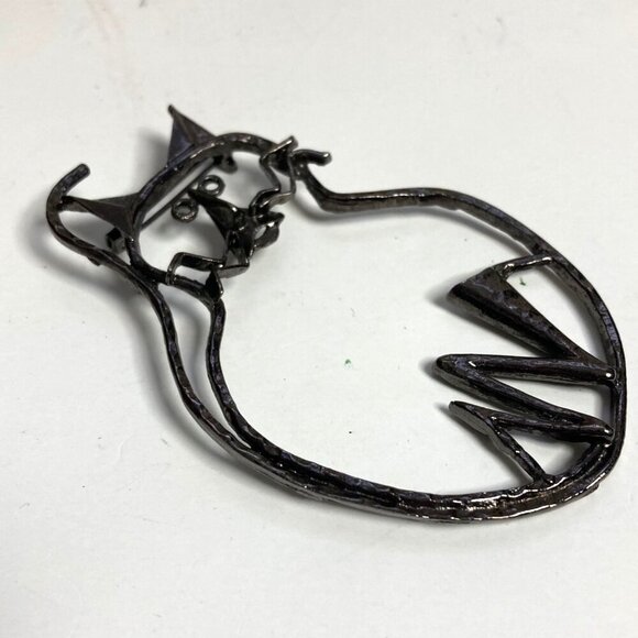 Vintage Large Cat Cartoon Brooch Bronze Tone Outline Silhouette Cat Lady 80s - Picture 3 of 6